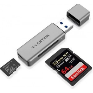 Lention - Premium USB 3.0 voor SD/Micro Kaartlezer - CB-TP-H7-GRY