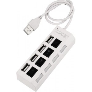 4 Ports USB 2.0 Hub / Multi Oplaadadapter / Aan/Uit Knop / LED Verlichting / Wit