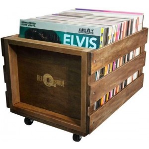 12'' LP Houten Krat Op Wielen Voor Vinyl Opslag - Tot 100 LP'S