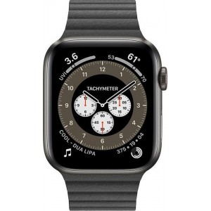 Apple Watch Series 6 Edition GPS + Cellular, 44mm Kast van Black Titanium, Leren bandje - Zwart - Large + grijs sportbandje M/L