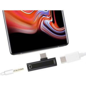 2-in-1 USB-C / Type-C mannetje naar USB-C / Type-C mannetje 3,5 mm Jack-oplaadadapter (zwart)