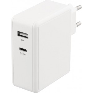 DELTACO USBC-AC127 USB-C Wandlader 45W Power Delivery en USB-A poort 12W - Wit