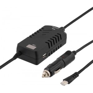 DELTACO SDR-90WDU, Universele Autolader voor Laptops, 15-20V 4,66A 90W, LED Display, Verschillende Connectors, USB Poort, Zwart