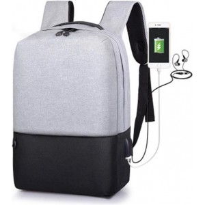 Rugzak - Inclusief USB Oplaadstation - Geschikt Voor 15 Inch Laptop - Spat Waterdicht - Schooltas - Zwart/Grijs