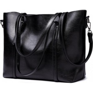 Miss Lulu  Dames Handtas - Schoudertas - Shopper - Laptoptas - Werktas - Grote Capaciteit - Zwart (E6709 BK)