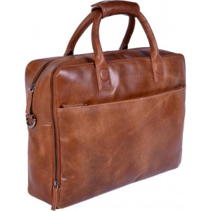 DSTRCT Fletcher November Leren Business Laptoptas - 17,3 inch laptopvak met rits - Sleutelhanger - Cognac