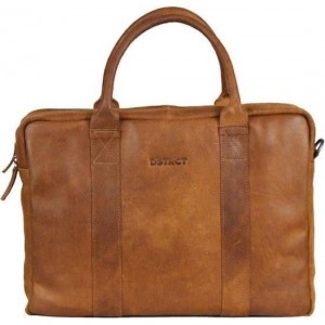 DSTRCT Limited Leren Business Laptoptas - 15,6 inch laptopvak met rits - Sleutelhanger - Cognac