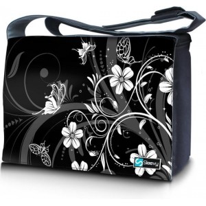 Messengertas / laptoptas 17,3 inch witte bloemen - Sleevy - laptoptas - schooltas