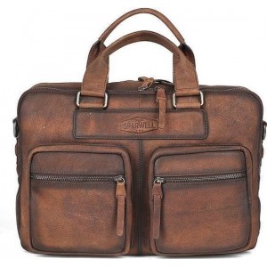 Sparwell weekender tas - Lederen laptoptas - Aktetas - Veel Vakjes! - 15,5 inch / 16 inch - Donker Bruin