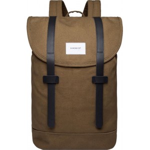 Sandqvist Rugzak Stig Dark Olive SQA1356 Eco Canvas - Bruin 14 Lt