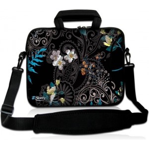 Laptoptas 17,3 inch zwart patroon bloemen - Sleevy