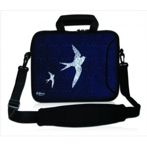 Sleevy 17,3 laptoptas blauw patroon en vogels