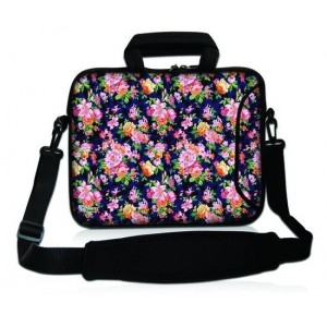 Sleevy 15,6 laptoptas oranje/roze bloemetjes