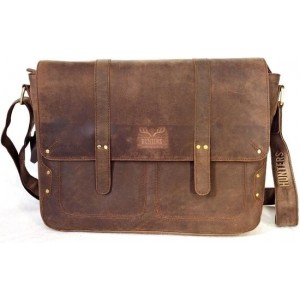 Hunters leren Laptoptas buffelleer bruin