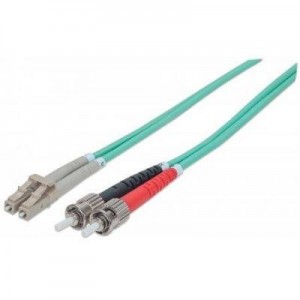 Intellinet fiber optic kabel: ST/LC, 50/125 µm, OM3, 5.0 m (14.0 ft.), Aqua