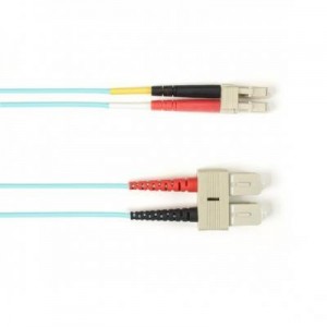 Black Box fiber optic kabel: OM3 50-Micron Multimode Fiber Optic Patch Cable - OFNR PVC, SC-LC, Aqua, 3-m
