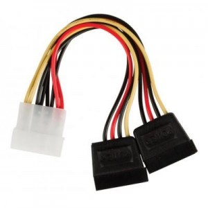 Valueline : Internal power splitter cable Molex male - 2x SATA 15-pin female 0.15 m multicolour - Zwart, Rood, Wit, Geel