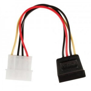 Valueline : Internal power adapter cable SATA 15-pin female - Molex male 0.15 m multicolour - Zwart, Rood, Wit, Geel