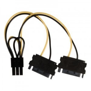 Valueline : Internal power splitter cable PCI Express female - 2x SATA 15-pin male 0.15 m multicolour - Zwart, Geel