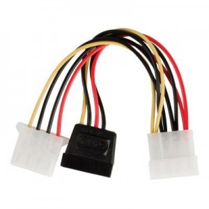 Valueline : Internal power adapter cable SATA 15-pin female - Molex male + Molex female 0.15 m multicolour - Zwart, .....