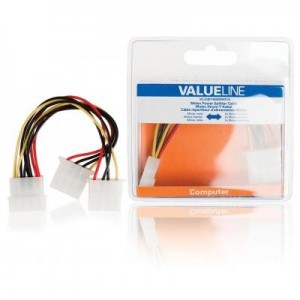 Valueline : Molex stroom splitterkabel Molex mannelijk - 2x Molex vrouwelijk 0,15 m veelkleurig - Zwart, Wit, Geel