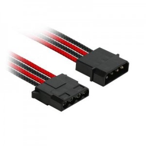Nanoxia : 4-Pin Molex to 3 x 4-Pin Adaptor, Single Sleeve - Zwart, Rood