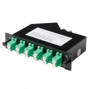 Advanced Cable Technology fiber optic adapter: Cassette 1xMTP - 12xLC OS2 duplex APC 8° green - Zwart, Groen