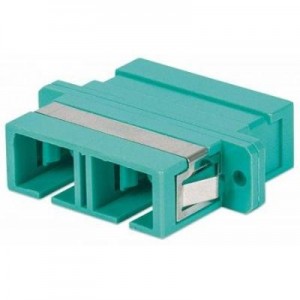 Intellinet fiber optic adapter: SC Adapter, OM3 Multimode Duplex, Zirconia Sleeve, Aqua - Aqua-kleur