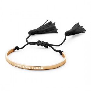 CO88 Collection Inspirational 8CB 90143 Stalen Bangle met Tekst en Tassels - Live Love Laugh - One-size - Zilverkleurig