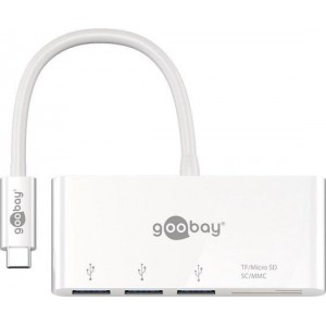 Goobay USB-C hub met 3 poorten en kaartlezer - busgevoed - USB3.0 / wit - 0,15 meter