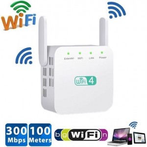 DrPhone WR1 - Wifi Versterker / Range Extender- 300mbps - 2.4Ghz - 30 Meter - High Speed Repeater - Antenne Hotspot - Wit