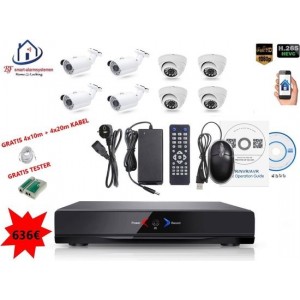 Home-Locking camerasysteem met NVR 2.0MP H265 POE met 4 binnen en 4 buitencamera's 2.0MP CS-8-487