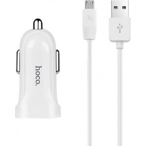 HOCO Z2 Single-poort Auto-oplader + Micro USB kabel wit 1 meter wit voor Samsung, Huawei, etc.