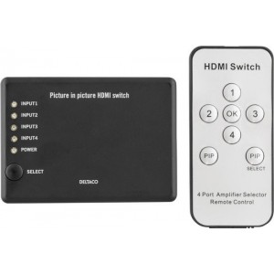 Deltaco HDMI-7007, HDMI Switch 4 input naar 1 output met Picture in Picture (PiP) 4K UHD - Zwart