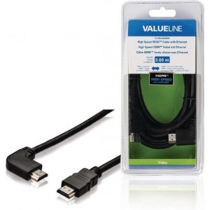 Valueline VLVB34260B30 High Speed Hdmi-kabel met Ethernet Hdmi-connector - Hdmi-connector Rechts Gehoekt 3,00 M Zwart