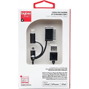 Bigben Interactive CABLE3EN1 USB-kabel 1 m USB A Micro-USB B Zwart