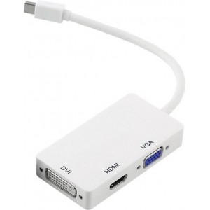 3in1 Mini DP Male naar DVI, HDMI en VGA Female - Wit