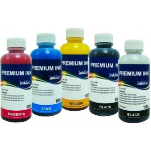 Dye/Pigment refill inkt voor Canon van Inktec® Set van 5 x 100 ml Zwart Pigment, Zwart Dye, Cyaan Dye, Magenta Dye en Geel Dye