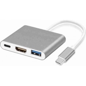 USB-C hub zilver met HDMI (4K/30hz) voor Macbook , USB 3.0 & USB-CUSB-C hub zilver met HDMI, USB 3.0 & USB-C-LOUZIR