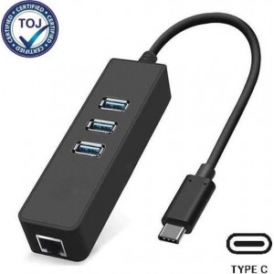 USB Type C Gigabit LAN Ethernet Adapter + 3 Poorts USB 3.0 Hub