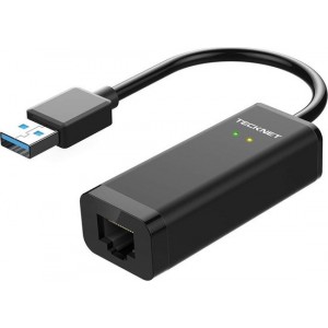 Tecknet USB naar Internet / Ethernet LAN Netwerk adapter - USB 3.0 ondersteund - Zwart