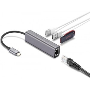 PEPPER JOBS USB C naar Gigabit Ethernet Lan Netwerk Hub Adapter & 3X USB 3.0 TCH-2 - USB C-Internet RJ45 Poort + 3 USB 3.0