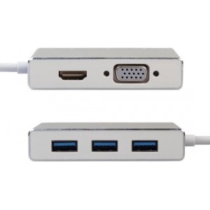 5 in 1 - DrPhone Multi Hub Type-C Adapter (3x USB 3.0, 1x VGA, 1x HDMI) - Zilver