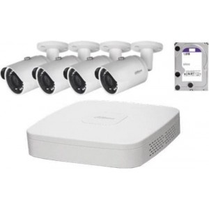 Dahua IP Camera KIT met 4 x HFW1220S-S2 Full HD 2MP bullet en 1 x NVR2104-P-S2 PoE recorder met 1TB harde schijf