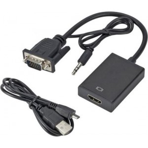 DrPhone VHA VGA Male naar HDMI Female Converter Adapter - 1080P - Audio Video Kabel Converter – Zwart