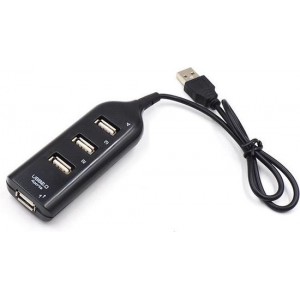 USB-hub, USB 2.0, 1 tot 4-connector waarmee u tegelijkertijd meerdere apparaten op uw computer kunt aansluiten. Zwart