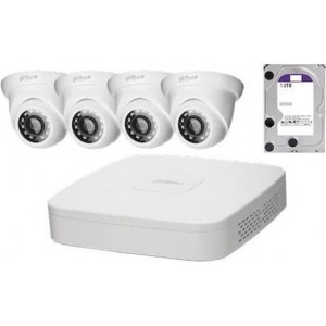 Dahua IP Camera KIT met 4 x HDW1220S-S2 Full HD 2MP eyeball en 1 x NVR2104-P-S2 PoE recorder met 1TB harde schijf