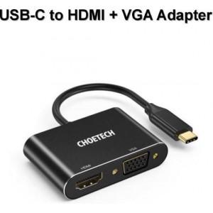 Choetech USB-C naar HDMI en VGA adapter - Dual output - 4K @60Hz / 1080P @60Hz