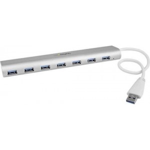 7 Poorts compacte aluminium USB 3.0 hub met geintegreerde kabel - zilver