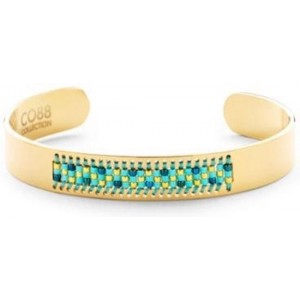 CO88 Collection Serenity 8CB 90127 Stalen Open Bangle met Miyuki Beads - One-size (63x50x10 mm) - Goudkleurig